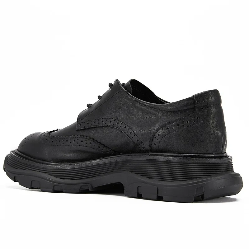 Spring Autumn New British Style Retro Chunky Bottom Cross-tied Brogue Sewing Genuine Leather Men Business Derby Shoes 2305