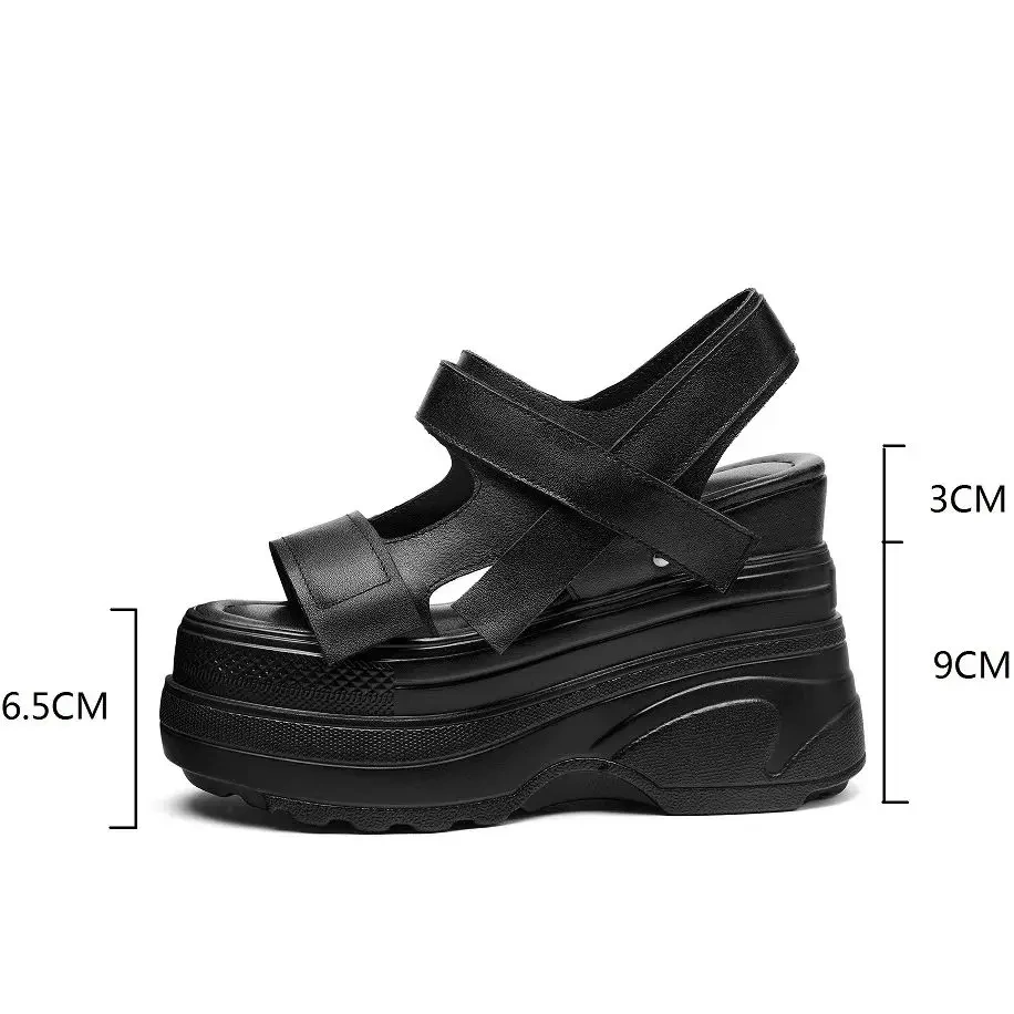 Women Summer New 12 CM Platform Wedge Heel Shoes Genuine Leather Open Toe Slingbacks Casual Sandals 50507