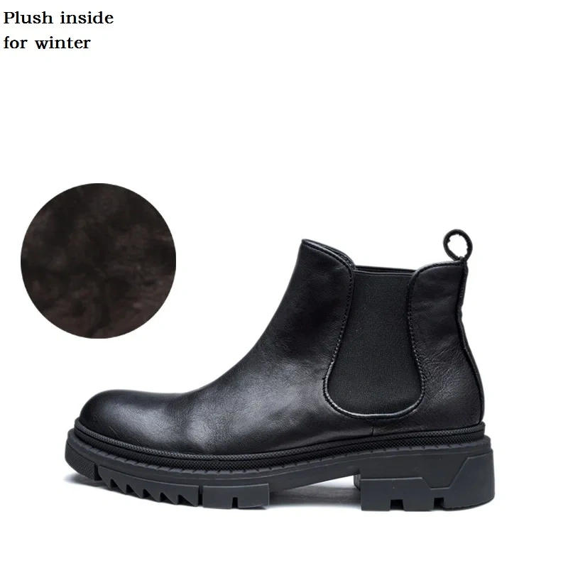 Spring Autumn Men Genuine Leather Round Toe Chunky Bottom Short Boots Thick Warm Fashion Retro Mixed Colors Single Shoes 230228