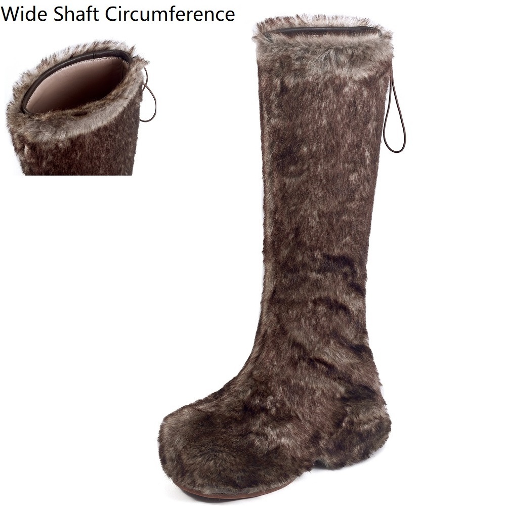 Women's Furry Boots Winter Autumn New 8.5 CM Platform Slip-On Knee High Boots Thickened Lining Cold-Resistant Korean Fashion Y2K Boots 60122