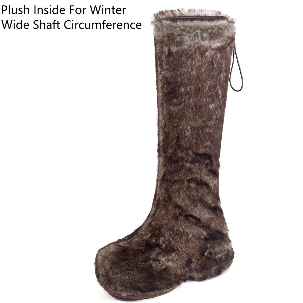 Women's Furry Boots Winter Autumn New 8.5 CM Platform Slip-On Knee High Boots Thickened Lining Cold-Resistant Korean Fashion Y2K Boots 60122