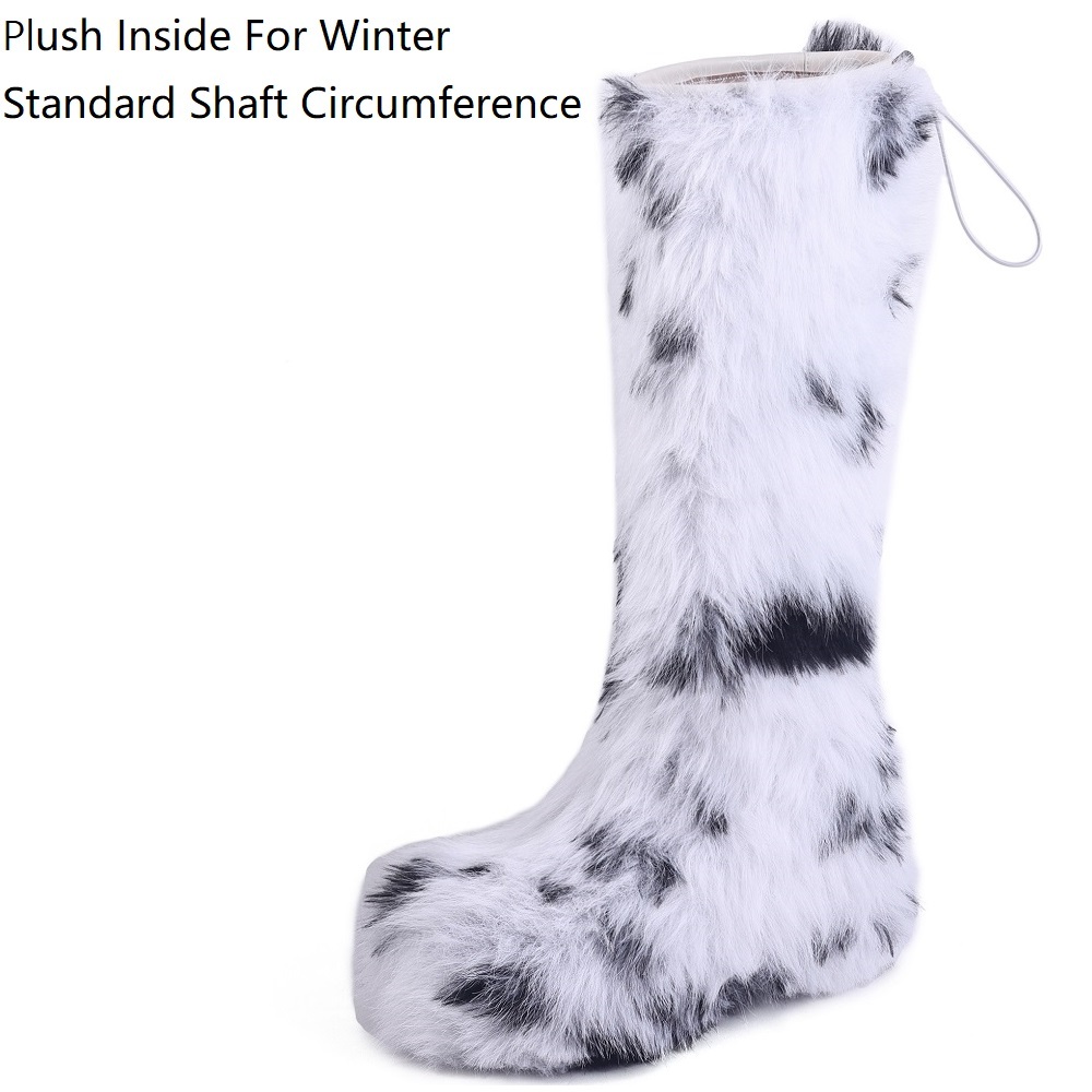 Women's Furry Boots Winter Autumn New 8.5 CM Platform Slip-On Knee High Boots Thickened Lining Cold-Resistant Korean Fashion Y2K Boots 60122