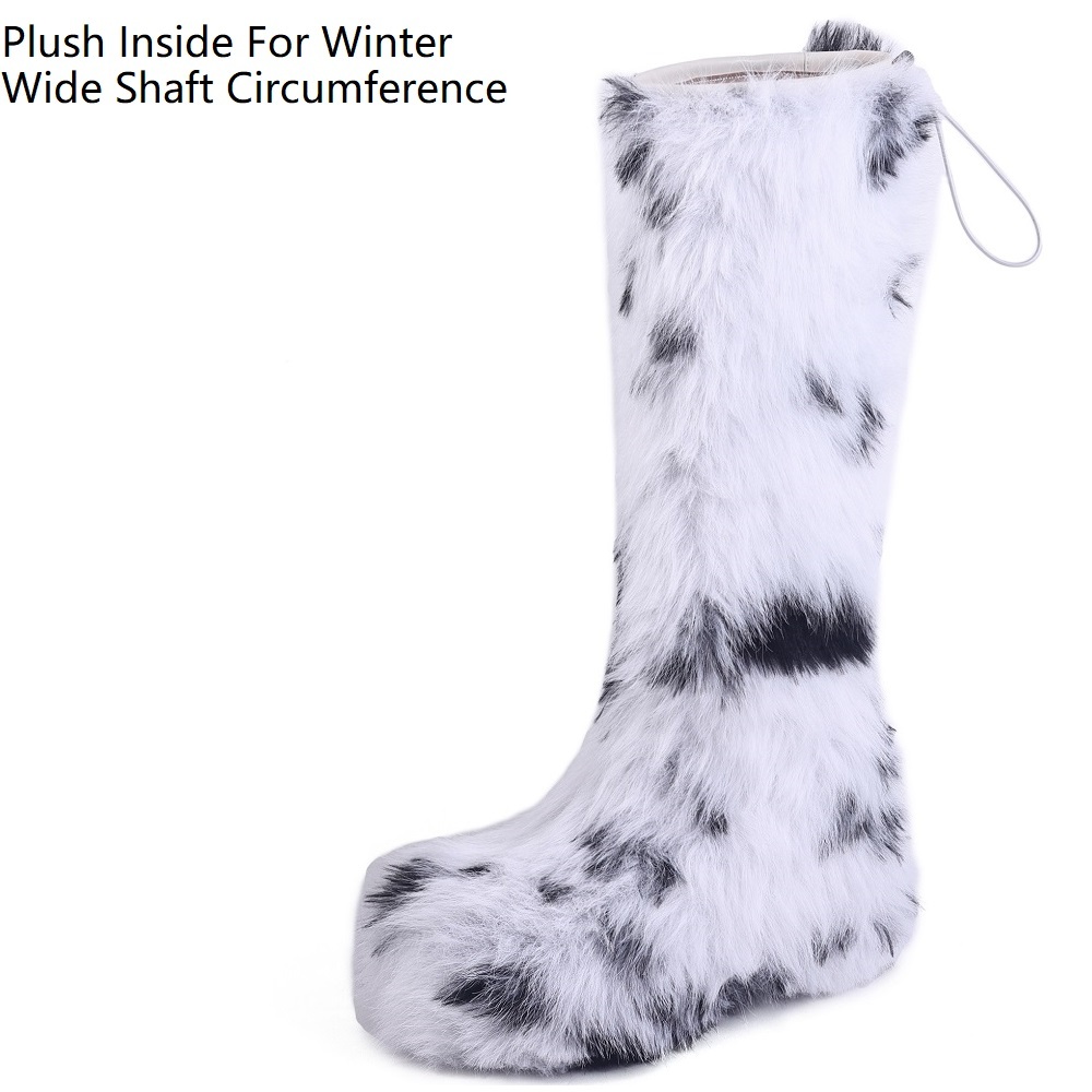 Women's Furry Boots Winter Autumn New 8.5 CM Platform Slip-On Knee High Boots Thickened Lining Cold-Resistant Korean Fashion Y2K Boots 60122