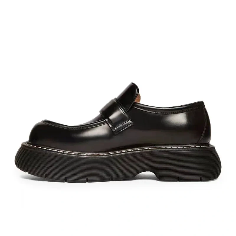 Spring Autumn Men Fashion British Style Chunky Bottom Round Toe Loafers New Arrival Genuine Leather Shallow Mouth Shoes 230518