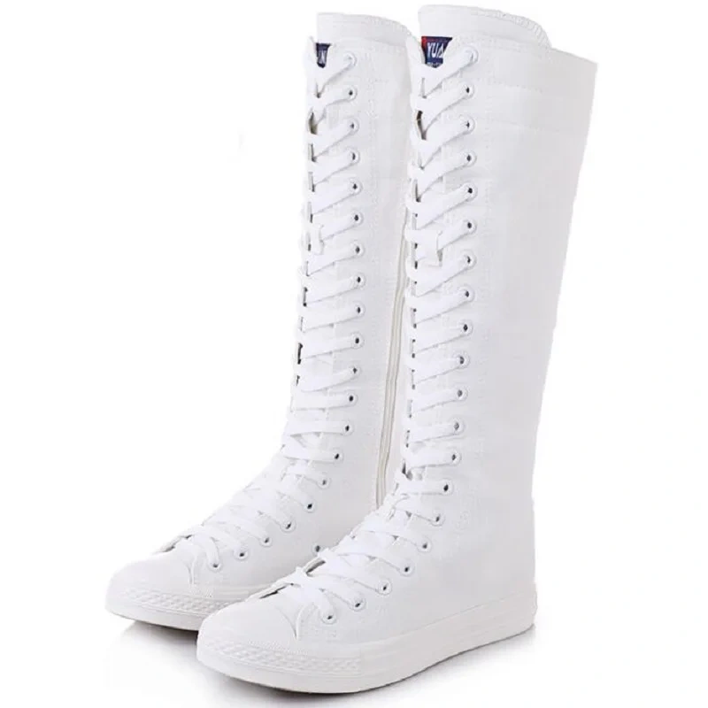 Korean Style Fashion Slim Casual High-top Plus Size 42 43 Canvas Ladies Dance Shoes Zipper Women Long Knee-High Boots 0515