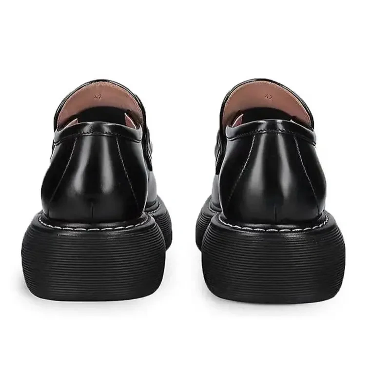 Spring Autumn Men Fashion British Style Chunky Bottom Round Toe Loafers New Arrival Genuine Leather Shallow Mouth Shoes 230518