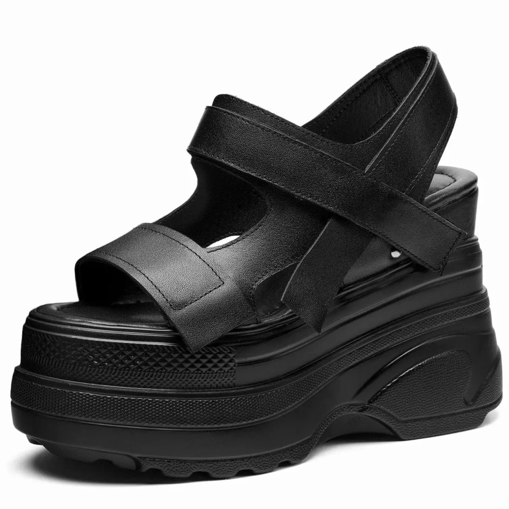 Women Summer New 12 CM Platform Wedge Heel Shoes Genuine Leather Open Toe Slingbacks Casual Sandals 50507