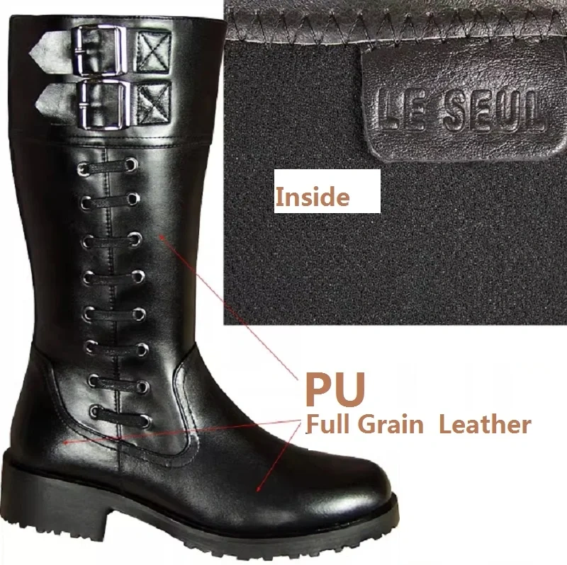 Men Genuine Leather Metal Buckle Mesh Inside High Equestrian Boots Motorcycle Botas Male Plush Inside Long Boots 191126