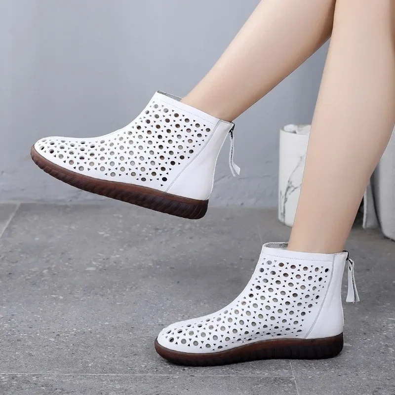 Summer Fashion Leisure Chunky Bottom Wedges Cut Out Sewing Plus Size 41 42 Genuine Leather Women Ankle Short Modern Boots 2303