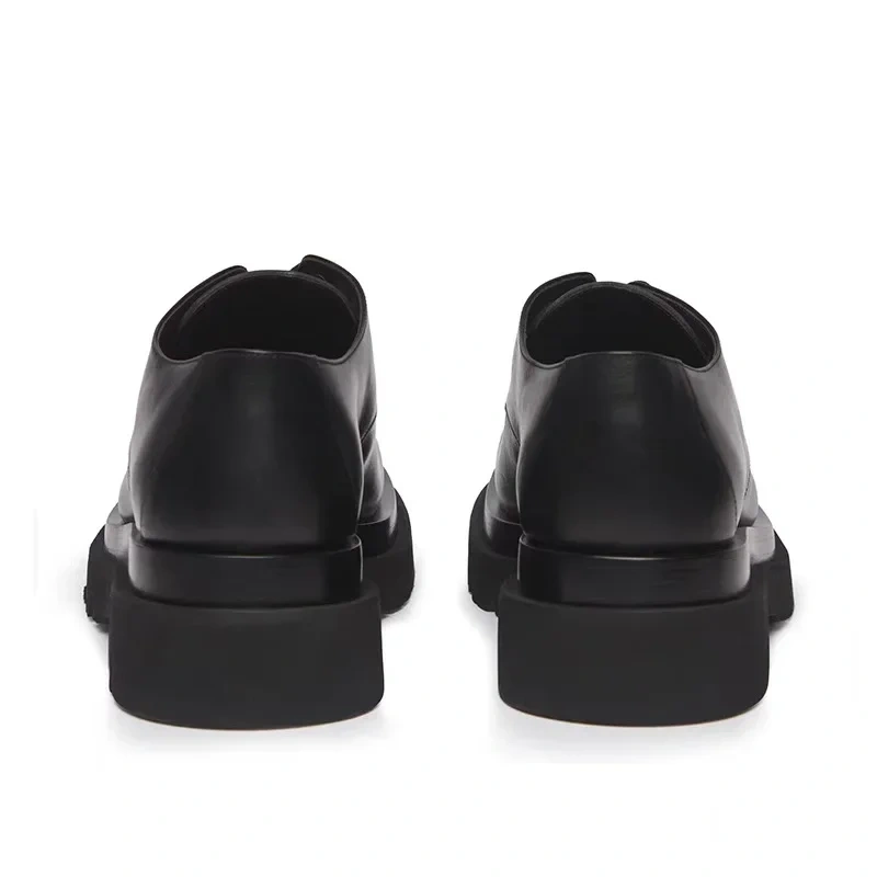Men Work Shoes Spring Autumn New British Style Leisure Height Increasing Platform Cross-tied Genuine Leather Male Loafers 2305