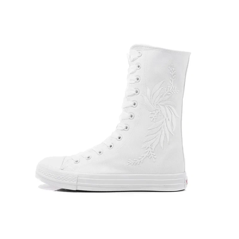 Korean Style Fashion Slim Casual High-top Plus Size 42 43 Canvas Cross-tied Ladies Dance Shoes Zipper Women Mid-Calf Half Boots