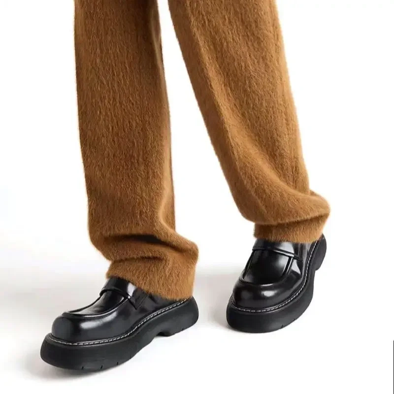 Spring Autumn Men Fashion British Style Chunky Bottom Round Toe Loafers New Arrival Genuine Leather Shallow Mouth Shoes 230518