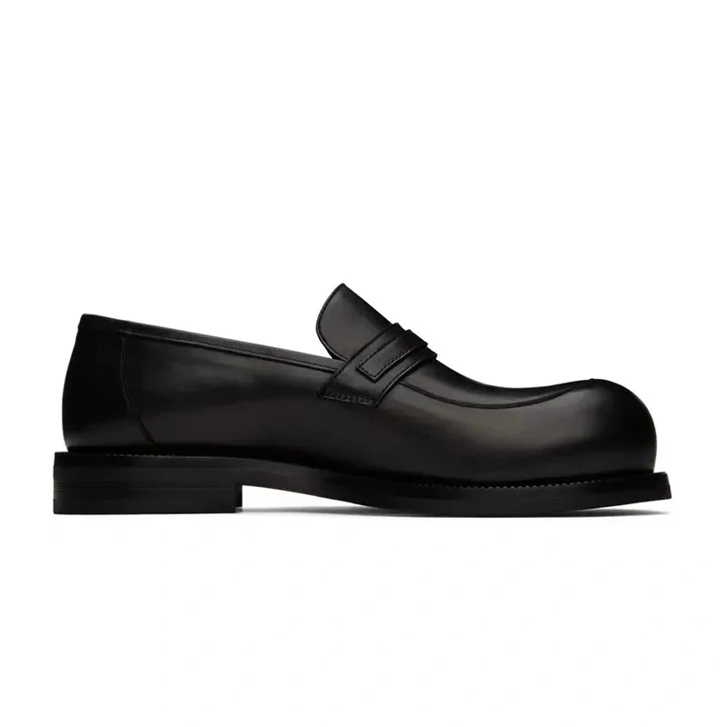 Men Loafers Shoes Spring Autumn New Leisure Thick Heels Metal Decoration Belt Slip-On Genuine Leather Male Leather Shoes 2305