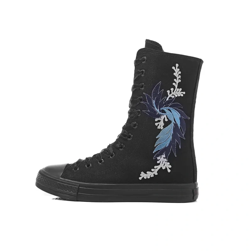 Korean Style Fashion Slim Casual High-top Plus Size 42 43 Canvas Cross-tied Ladies Dance Shoes Zipper Women Mid-Calf Half Boots
