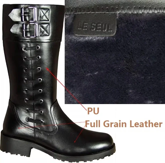 Men Genuine Leather Metal Buckle Mesh Inside High Equestrian Boots Motorcycle Botas Male Plush Inside Long Boots 191126