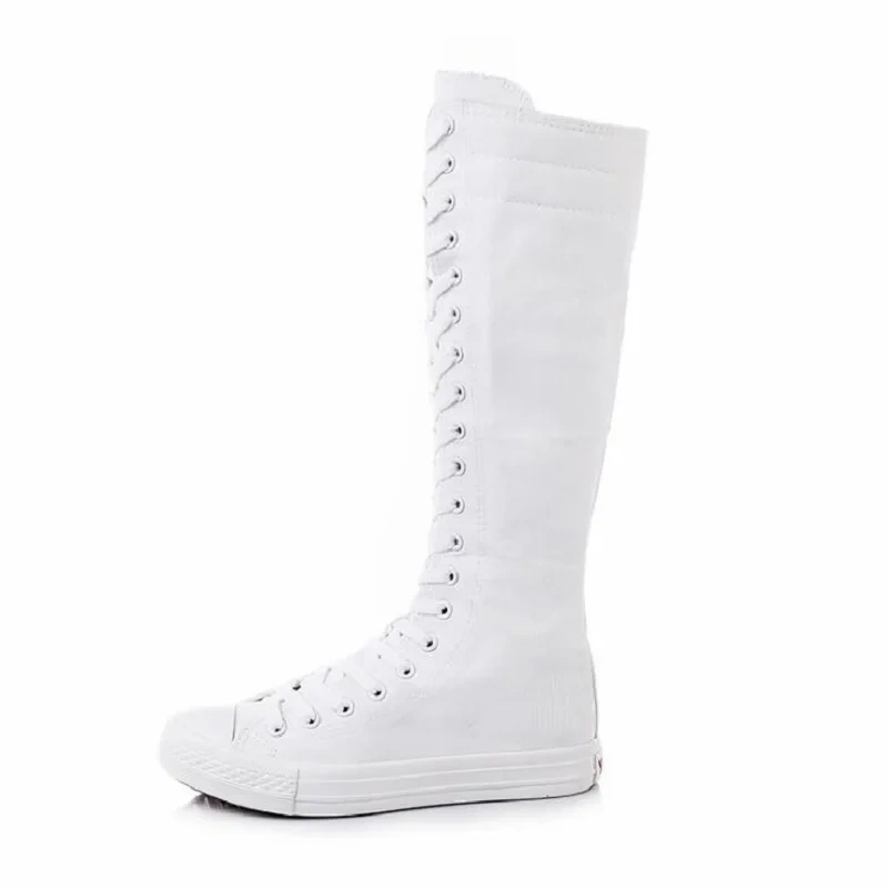 Korean Style Fashion Slim Casual High-top Plus Size 42 43 Canvas Ladies Dance Shoes Zipper Women Long Knee-High Boots 0515