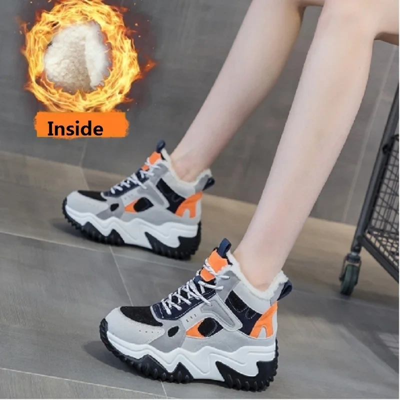 Winter New Fashion Wedges Platform Mixed Colors Plush Fur Inside Nubuck Women Ankle Short Snow Boots Ladies Sneakers 2211