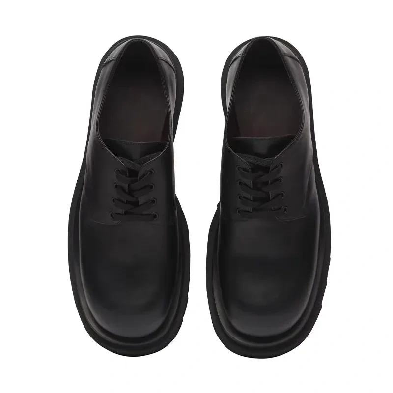 Men Work Shoes Spring Autumn New British Style Leisure Height Increasing Platform Cross-tied Genuine Leather Male Loafers 2305