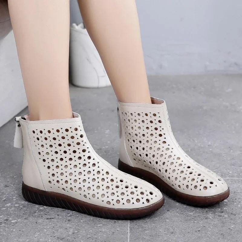 Summer Fashion Leisure Chunky Bottom Wedges Cut Out Sewing Plus Size 41 42 Genuine Leather Women Ankle Short Modern Boots 2303