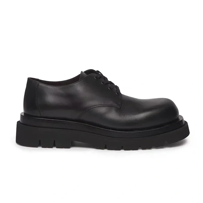 Men Work Shoes Spring Autumn New British Style Leisure Height Increasing Platform Cross-tied Genuine Leather Male Loafers 2305