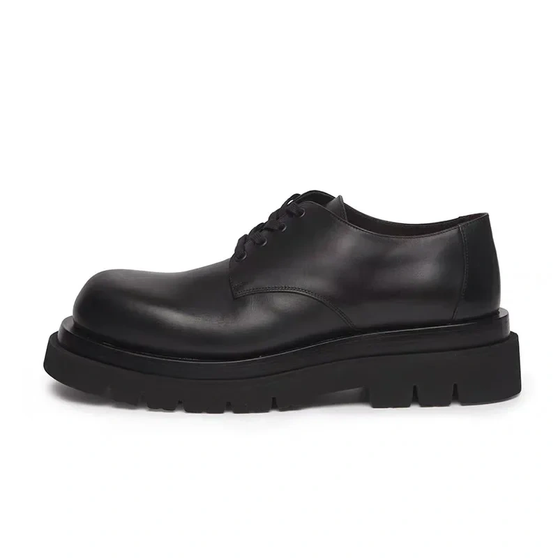 Men Work Shoes Spring Autumn New British Style Leisure Height Increasing Platform Cross-tied Genuine Leather Male Loafers 2305