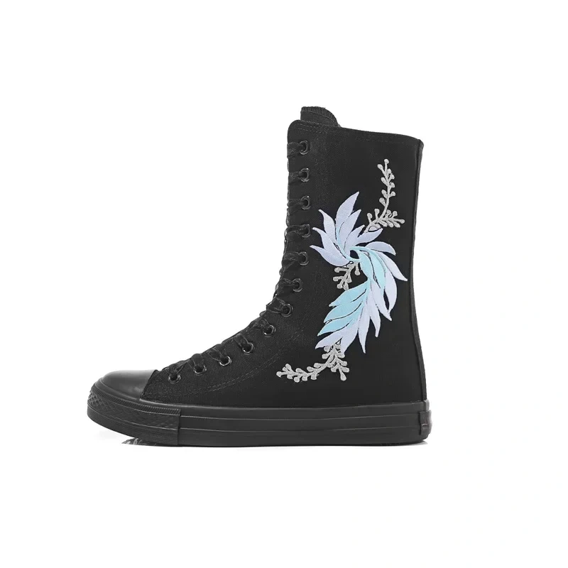 Korean Style Fashion Slim Casual High-top Plus Size 42 43 Canvas Cross-tied Ladies Dance Shoes Zipper Women Mid-Calf Half Boots