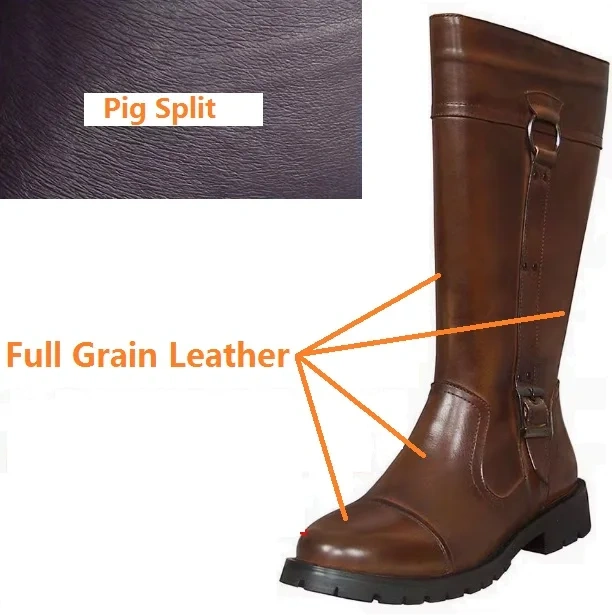 Spring Autumn New British Style Thick Heels Buckle Belt Sewing Full Grain Leather Men Knee-High Long Boots 2104