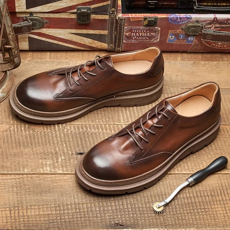 Spring Summer Fashion Leisure British Style Chunky Bottom New Arrival Genuine Cow Leather Shallow Mouth Single Shoes 230510