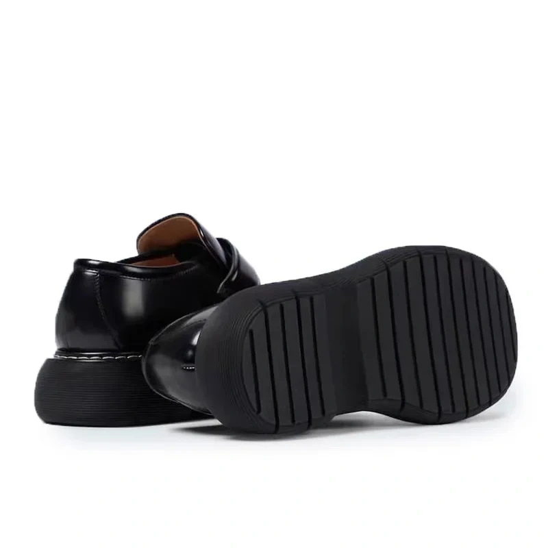 Spring Autumn Men Fashion British Style Chunky Bottom Round Toe Loafers New Arrival Genuine Leather Shallow Mouth Shoes 230518
