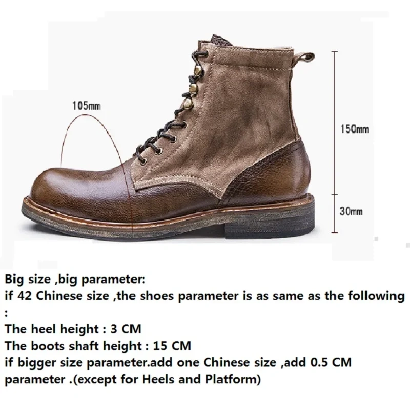 Spring Autumn New British Style Thick Heels Patchwork Rivet Sewing Genuine Leather Men Ankle High Top Motorcycle Boots 2302