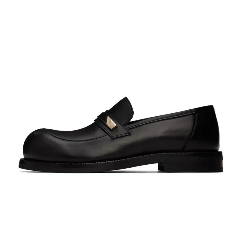Men Loafers Shoes Spring Autumn New Leisure Thick Heels Metal Decoration Belt Slip-On Genuine Leather Male Leather Shoes 2305