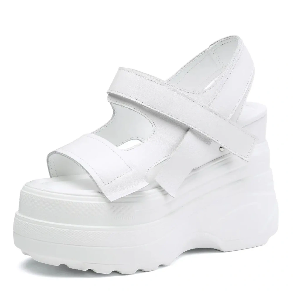 Women Summer New 12 CM Platform Wedge Heel Shoes Genuine Leather Open Toe Slingbacks Casual Sandals 50507