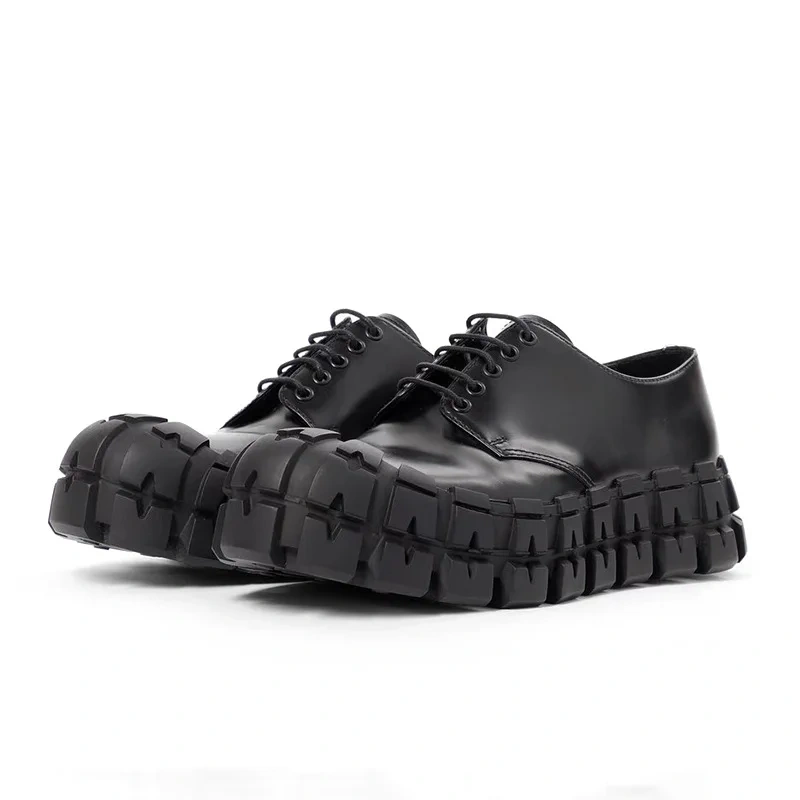 Spring Autumn New British Style Chunky Gear Bottom Platform Black Size 38-44 Cross-tied Genuine Leather Men Business Board Shoes