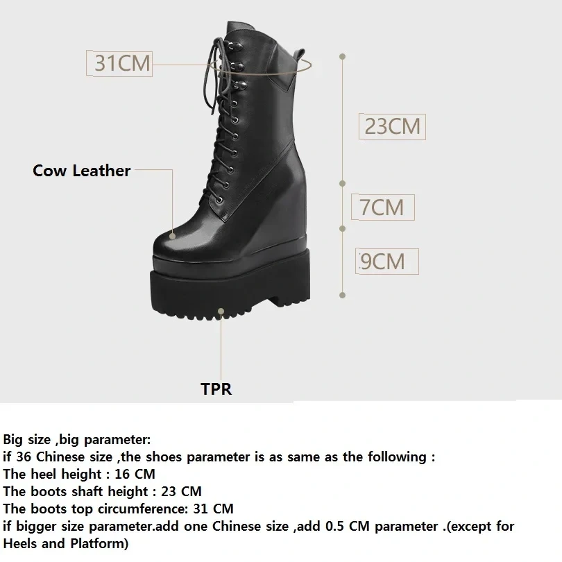 Spring Autumn Winter New British Style Slim Height Increasing Platform Cross-tied Genuine Leather Women Mid-Calf Modern Boots