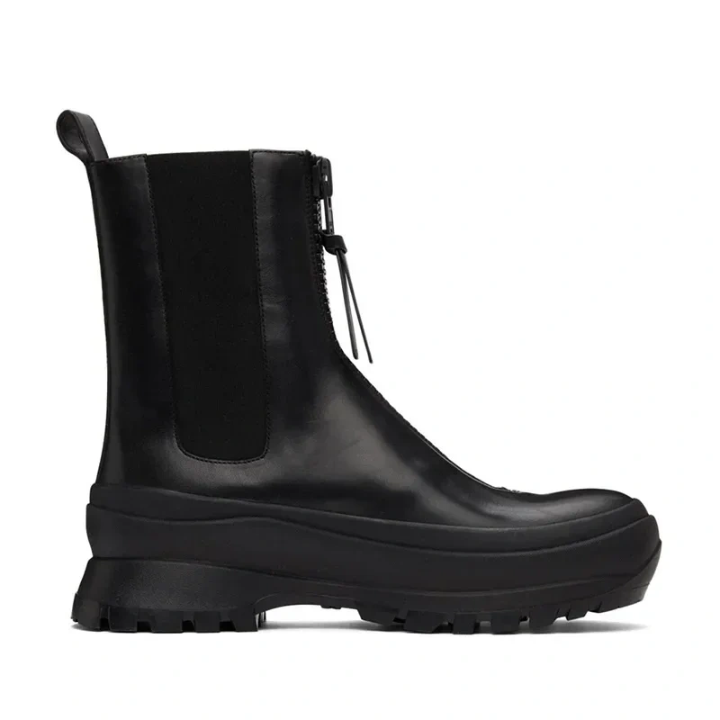 Spring Autumn British Style Chunky Bottom Platform Sewing Black Size 38-44 Genuine Leather Men High Top Short Motorcycle Boots