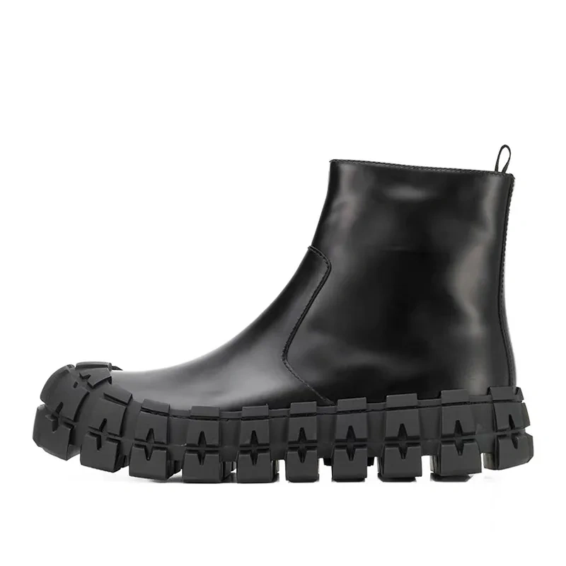 Spring Autumn New British Style Retro Chunky Gear Bottom Platform Sewing Genuine Leather Men Ankle Short Motorcycle Boots 2306