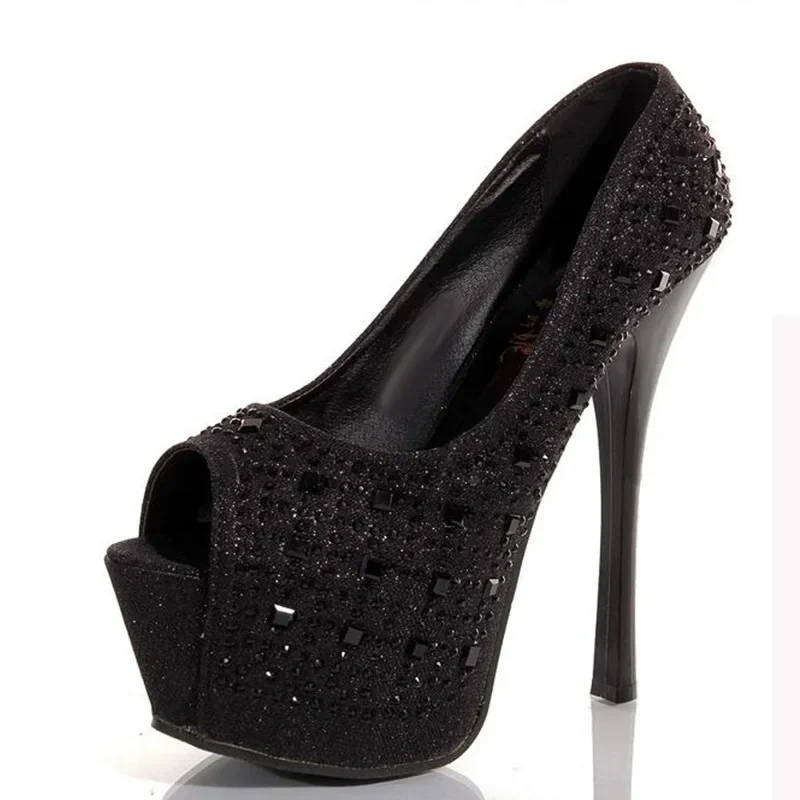 Women Summer Sexy Thin High Heels Shoes Open The Toe Ankle-warp Rhinestone Sandals Platform Pure Color High Heels Shoes