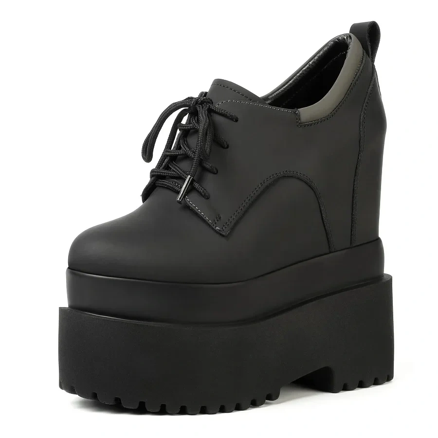 Spring Autumn New Leisure Height Increasing 16 CM High Heels Platform Size 34-39 Cross-tied Genuine Leather Women Modern Pumps