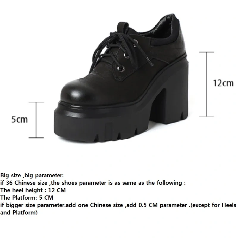 Spring Autumn New British Retro Style 12 CM Super High Heels Platform Sewing Lace-Up Genuine Leather Lace-Up Women Modern Pumps
