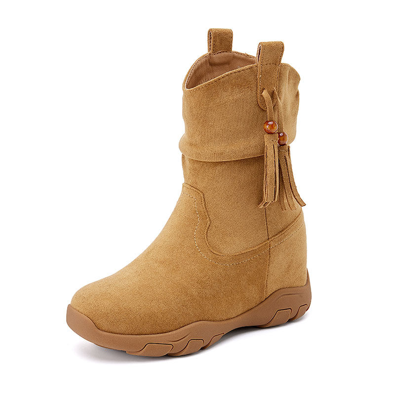 Women's Tassel & Beaded Ankle Boots 9 CM Hidden Heel Short Plush Winter Warm Slip-On Slimming Versatile Casual Spring Autumn 60123
