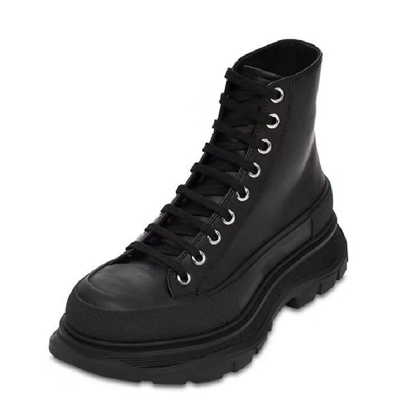 Spring Autumn New British Style Leisure Chunky Bottom Platform Sewing Cross-tied Genuine Leather Men High Top Motorcycle Boots 60123