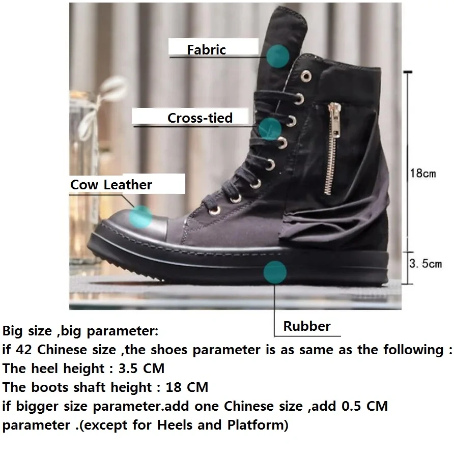 Spring Autumn New Leisure Chunky Bottom Platform Cross-tied Pockets Canvas Men Mid-Calf High Top Outdoor Boots Sneakers 2311