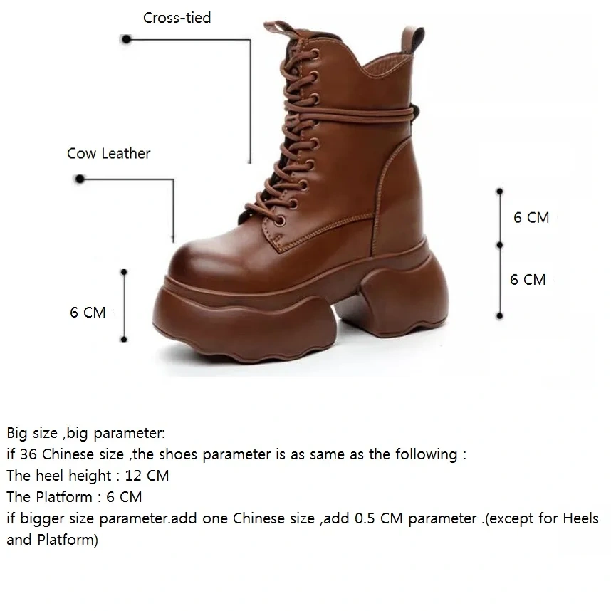 Spring Autumn New British Style Retro Height Increasing Platform Cross-tied Genuine Leather Women Mid-Calf Equestrian Boots 2409