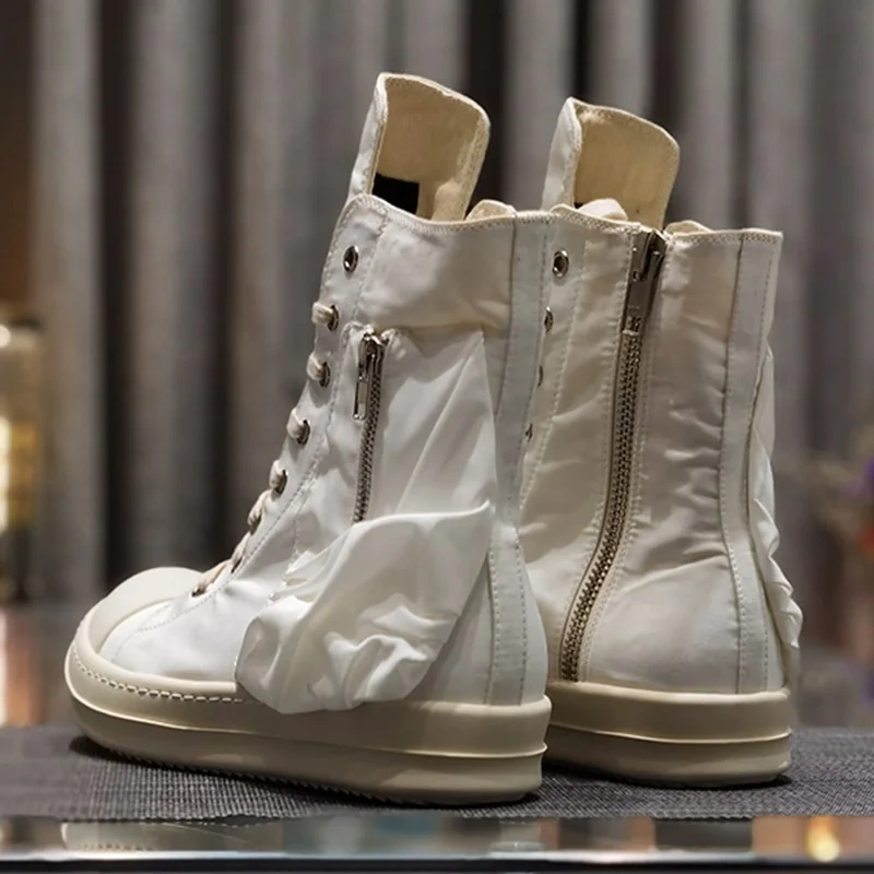 Spring Autumn New Leisure Chunky Bottom Platform Cross-tied Pockets Canvas Men Mid-Calf High Top Outdoor Boots Sneakers 2311