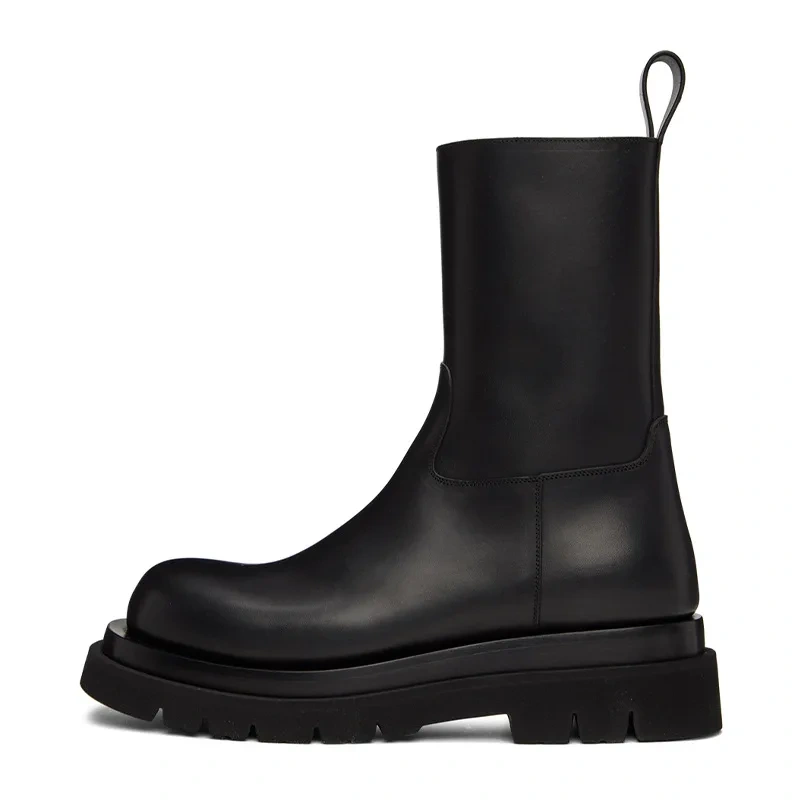 Spring Autumn New European America Style Chunky Bottom Platform Sewing Genuine Leather Men Mid-Calf High Top Business Boots 2310