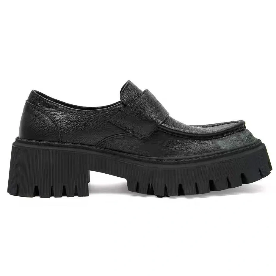 Spring Autumn New British Style Concise Thick High Heels Platform Belt Decoration Slip-On Genuine Leather Men Casual Shoes 2410