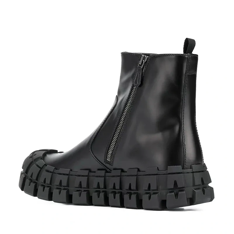 Spring Autumn New British Style Retro Chunky Gear Bottom Platform Sewing Genuine Leather Men Ankle Short Motorcycle Boots 2306