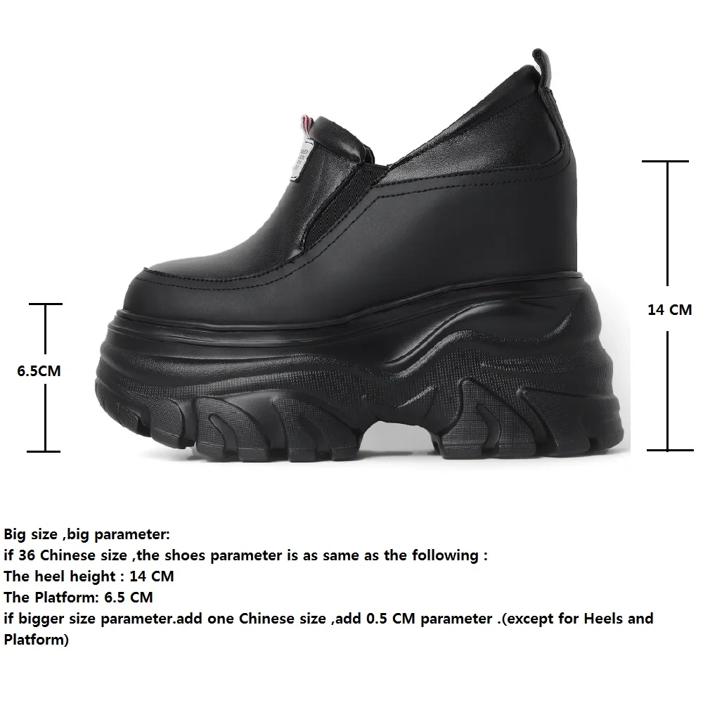 Korean Style New Slim Height Increasing Platform Round Toe Mixed Colors Genuine Leather Slip-On Women Casual Pumps Shoes 2407