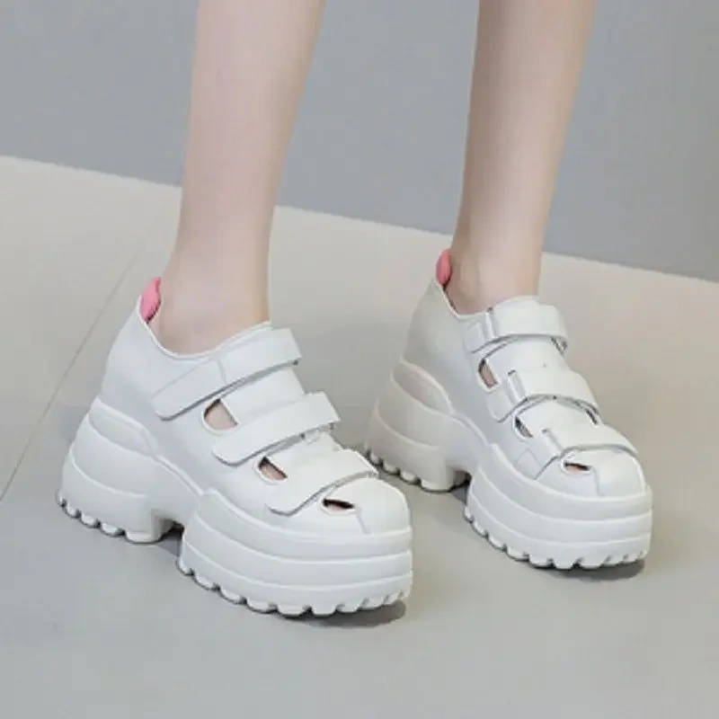 Summer New Arrival Fashion Slim Height Increasing Platform Cut Out Narrow Band Genuine Leather Women Modern Sandals 2305