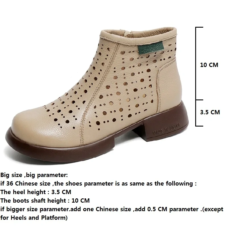 Summer Spring Autumn New British Style Retro Thick Heels Hollow Zipper Genuine Leather Women Ankle Short Equestrian Boots 2406